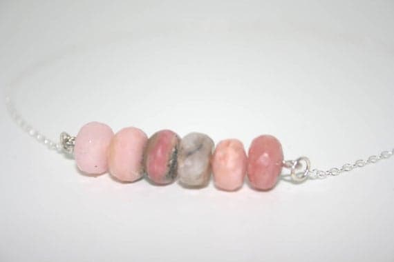 925 sterling Silver love beach youth 8mm stacking Pink Pink Opal  Bracelet Rondelle, Faceted 7" for mens, womens.