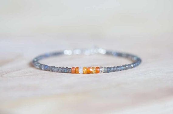 925 sterling silver love beach youth 3-3.5mm Multi Colour Labradorite & Mexican Fire Opal  stacking Bracelet Rondelle, Faceted 18cm for mens, womens, gf, bf and adults.
