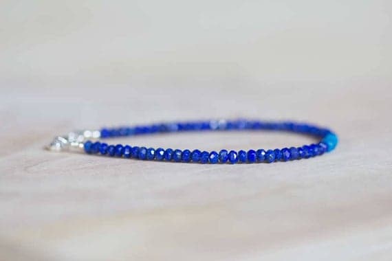 925 sterling silver Unique Wedding Gift 3-3.5mm Blue Lapis & Neon Apatite stacking Bracelet Round, Faceted 18cm for mens, womens, gf, bf and adults.