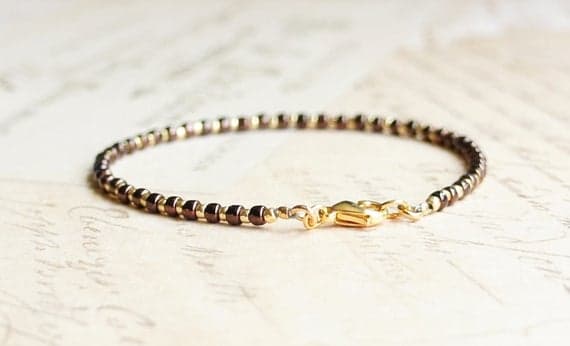 Chocolate Brown And Gold Seed Bead Bracelet, Beaded Bracelet, Stacking Bracelet, Minimalist Bracelet, Dainty Bracelet, Delicate Bracelet 3-4mm Code- WAR9127