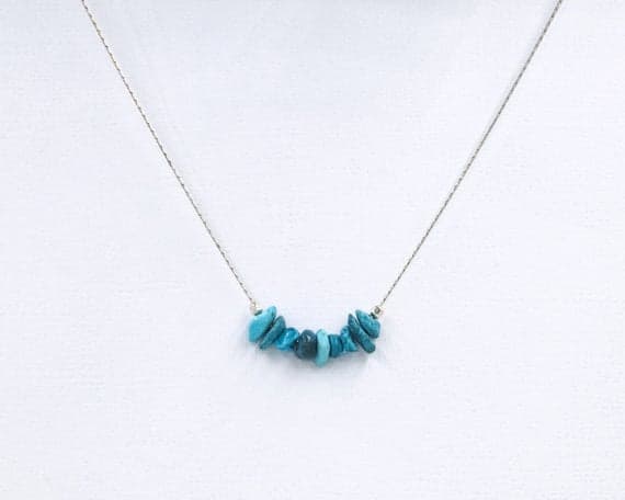 925 sterling Silver Handmade Beaded 4x6mm stacking Blue Turquoise Necklace Chips, Smooth 16" for mens, womens, gf, bf & Adult.
