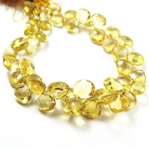 1 strand citrine heart drop faceted 9'' long strand gemstone beads, jewelry supplies for jewelry making, bulk beads, for meditation jewellery for Reiki Healing  gemstone 7mm to 10mm