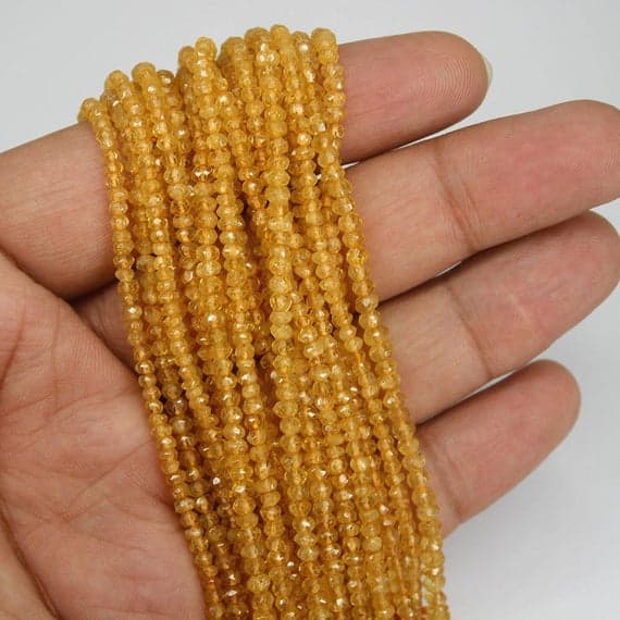1 strand citrine rondelle faceted 13'' long strand gemstone beads, jewelry supplies for jewelry making, bulk beads, for meditation jewellery for Reiki Healing  gemstone 3mm