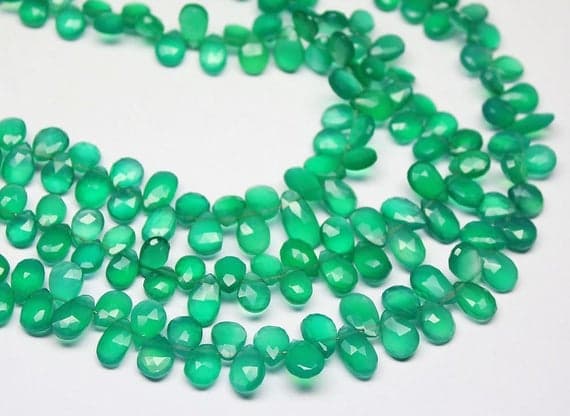 1 strand green onyx pear drop faceted 9'' long strand gemstone beads, jewelry supplies for jewelry making, bulk beads, for meditation jewellery for Reiki Healing  gemstone 7mm to 11mm