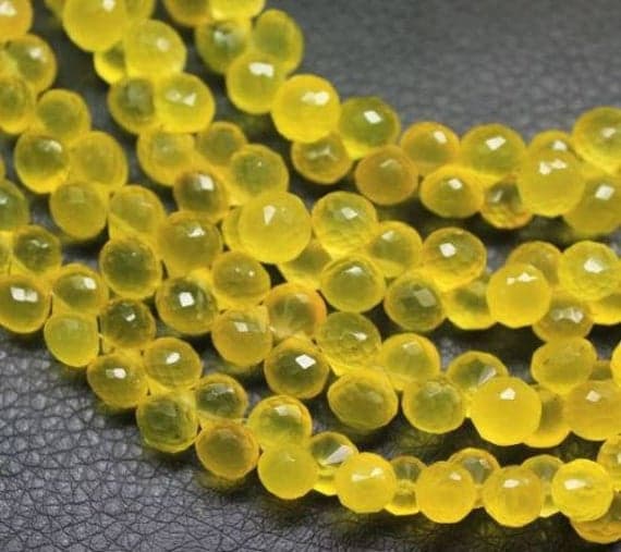 1 strand yellow chalcedony onion drop faceted 9'' long strand gemstone beads, jewelry supplies for jewelry making, bulk beads, for meditation jewellery for Reiki Healing  gemstone 7mm