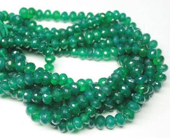 1 strand green onyx rondelle faceted 13'' long strand gemstone beads, jewelry supplies for jewelry making, bulk beads, for meditation jewellery for Reiki Healing  gemstone 9mm