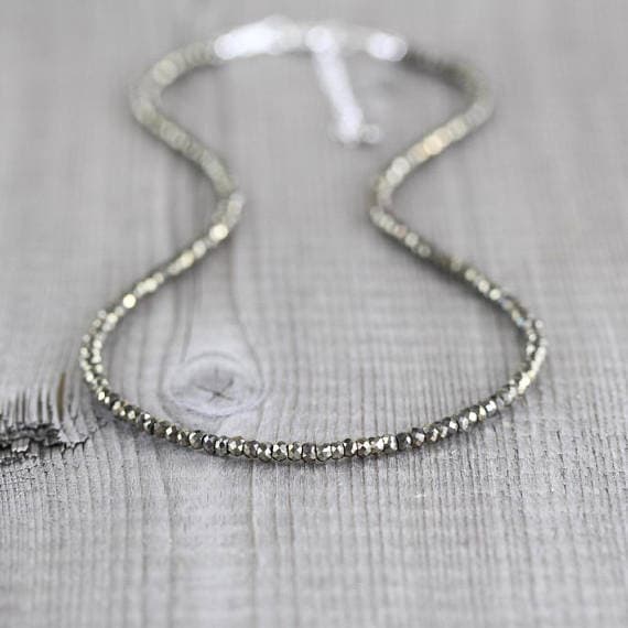 925 sterling Silver Bridesmaid Jewelry 2.5-3mm stacking Silver Pyrite Necklace Round, Faceted 16" for mens, womens, gf, bf & Adult.