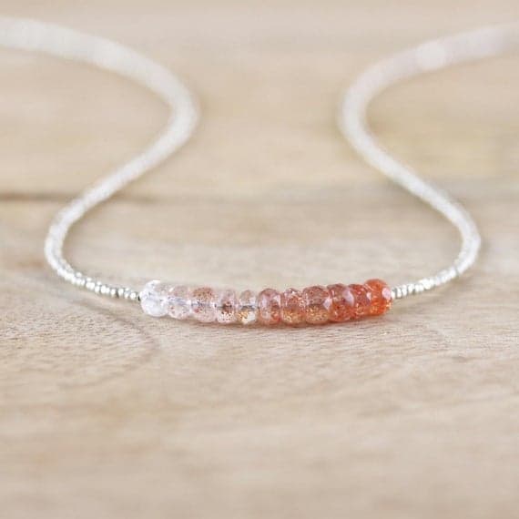 925 sterling Silver Anniversary Gift 4mm stacking Orange Sunstone Necklace Rondelle, Faceted 16" for mens, womens, gf, bf & Adult.