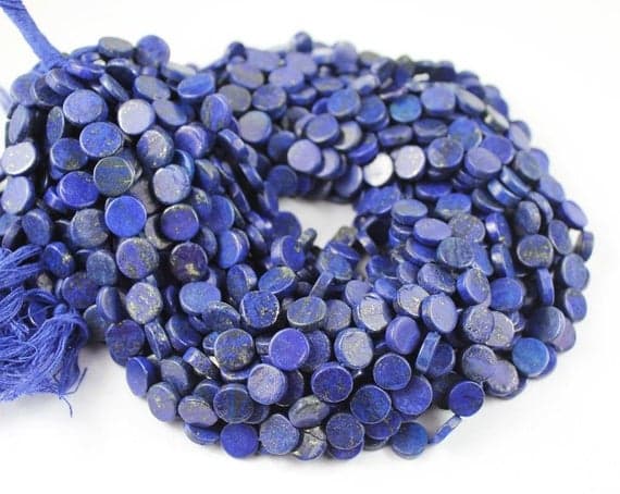 1 strand lapis lazuli coin smooth 13'' long strand gemstone beads, jewelry supplies for jewelry making, bulk beads, for meditation jewellery for Reiki Healing  gemstone 9mm