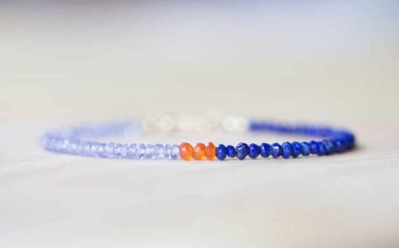 24k gold Empath Protection 3mm Multi Colour Tanzanite & Lapis & arnelian stacking Bracelet Rondelle, Faceted 18cm for mens, womens, gf, bf and adults.