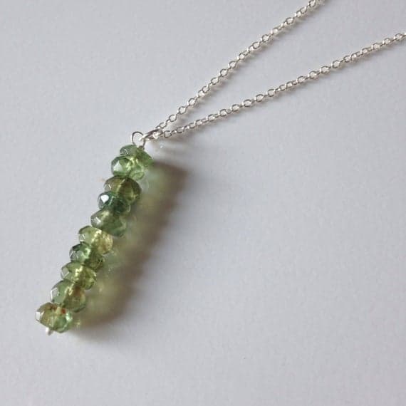 Green Apatite Genuine Gemstone Faceted rondelle Vertical bar 925 sterling silver necklace 6x4mm  Code- WAR6633