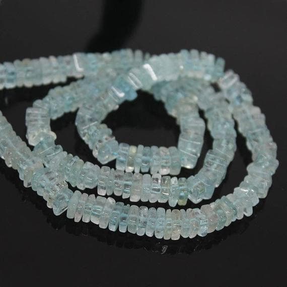 1 strand blue aquamarine heishi cube smooth 15'' long strand gemstone beads, jewelry supplies for jewelry making, bulk beads, for meditation jewellery for Reiki Healing  gemstone 4mm