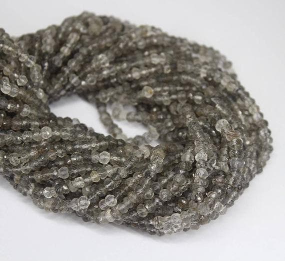 1 strand black rutile quartz rondelle faceted 13'' long strand gemstone beads, jewelry supplies for jewelry making, bulk beads, for meditation jewellery for Reiki Healing  gemstone 4mm