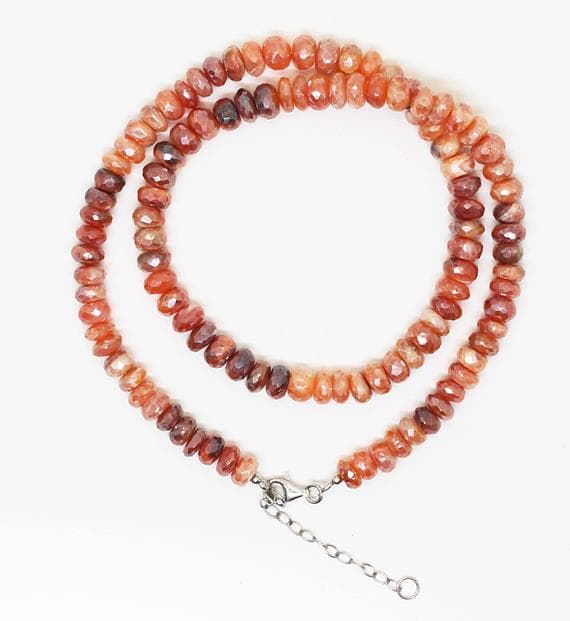 silver coated carnelian beaded necklace rondelle faceted 18'' long strand gemstone beads, jewelry supplies for jewelry making,  for meditation jewellery for Reiki Healing  gemstone 7mm to 8mm