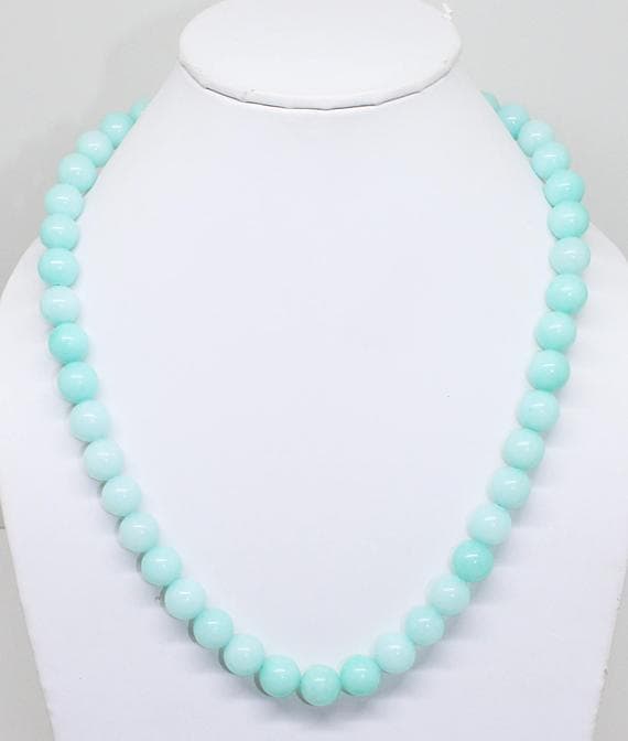 amazonite quartz necklace round ball smooth 18'' long strand gemstone beads, jewelry supplies for jewelry making, bulk beads, for meditation jewellery for Reiki Healing  gemstone 10mm