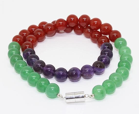 multi gemstone necklace green onyx, amethyst, kyanite beads round ball smooth 18'' long strand gemstone beads, jewelry supplies for jewelry making,  for meditation jewellery for Reiki Healing  6mm