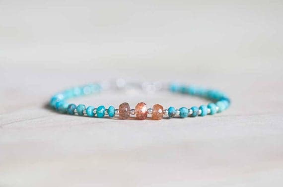 925 sterling silver Wholesale 4mm Multi Colour Turquoise & Sunstone stacking Bracelet Rondelle , Faceted 18cm for mens, womens, gf, bf and adults.