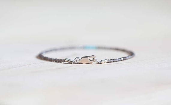 925 sterling silver Unique Wedding Gift 2-2.25mm Brown Smoky Quartz  stacking Bracelet Round, Faceted 18cm for mens, womens, gf, bf and adults.
