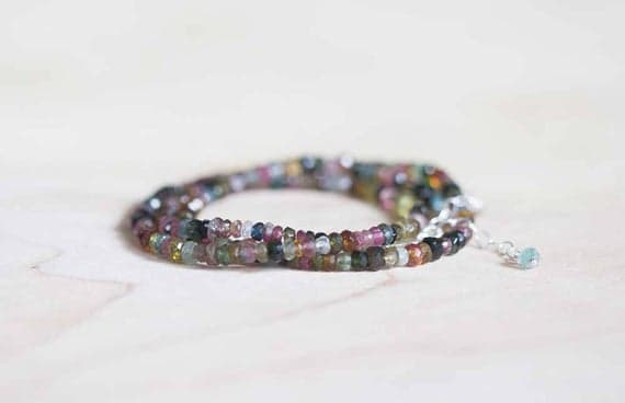925 sterling silver Handmade Beaded 3-4mm Multi Colour  Multi Tourmaline stacking Necklace Rondelle, faceted 16inch for mens, womens, gf, bf and adults.