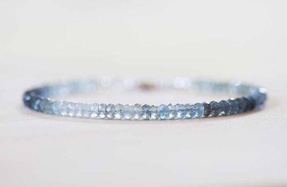 925 sterling silver Jewelry Energy 4-4.25mm Multi Colour Moss Aquamarine stacking Bracelet Rondelle, Faceted 18cm for mens, womens, gf, bf and adults.