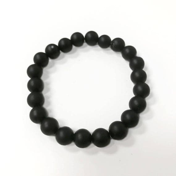 love beach youth 8mm Stretchable Black Matt Onyx  Bracelet Round, Smooth 7" for mens, womens, gf, bf & Adult.