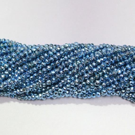 1 strand coated blue pyrite rondelle faceted 13'' long strand gemstone beads, jewelry supplies for jewelry making, bulk beads, for meditation jewellery for Reiki Healing  gemstone 3mm