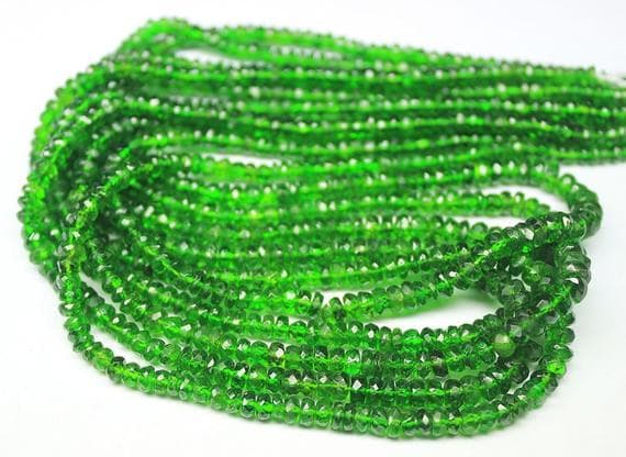1 strand green chrome diopside rondelle faceted 16'' long strand gemstone beads, jewelry supplies for jewelry making, bulk beads, for meditation jewellery for Reiki Healing  gemstone 4mm