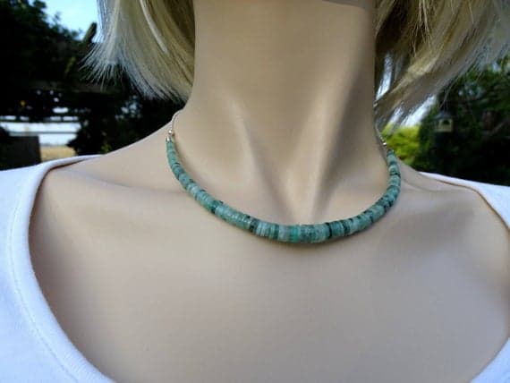 Emerald natural gemstones graduated Choker Necklace Sterling Silver Chain beads clasp Boxed 4mm - 7.5mm Code- WAR6130