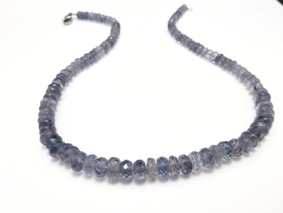 925 sterling Silver Jewelry Energy 6-7mm stacking Blue Blue Iolite Necklace Rondelle, Faceted 17" for mens, womens.