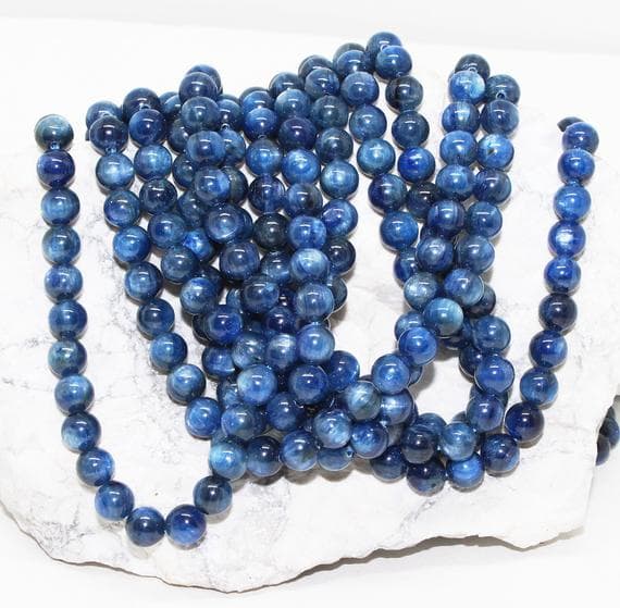 blue kyanite beads round ball smooth 13'strand gemstone beads, jewelry supplies for jewelry making, bulk beads, for meditation jewellery for Reiki Healing  gemstone 7-8mm