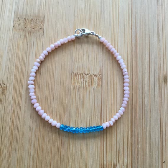 925 sterling Silver Galaxy Jewelry 2.5-3mm stacking Pink & Blue Pink Opal Apatite  Bracelet Rondelle, Faceted 7" for mens, womens.