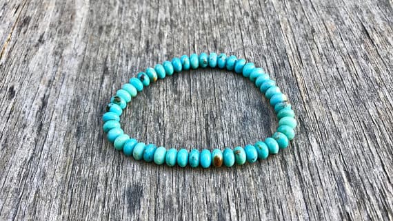 Unique Wedding Gift 6mm Stretchable Blue Turquoise Bracelet Rondelle, Smooth 7" for mens, womens, gf, bf & Adult.
