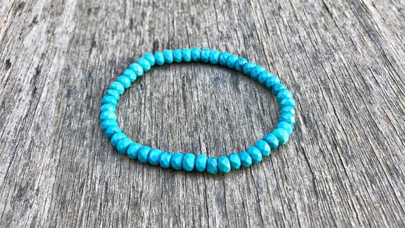 Personalized Gift 6mm Stretchable Blue Arizona Turquoise Bracelet Rondelle, Faceted 7" for mens, womens, gf, bf & Adult.