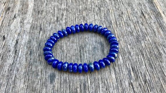Bridesmaid Jewelry 8mm Stretchable Blue Lapis Lazuli Bracelet Rondelle, Smooth 7" for mens, womens, gf, bf & Adult.