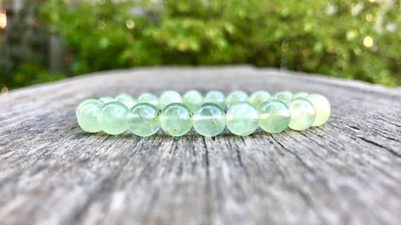 Anxiety Gemstone 8mm Stretchable Green Green Prehnite Bracelet Round, Smooth 7" for mens, womens, gf, bf & Adult.