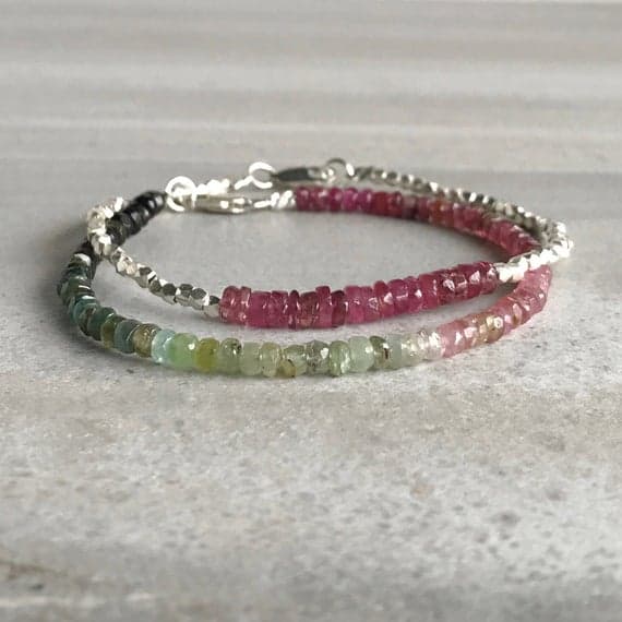 925 sterling silver Jewelry Energy 3-4mm Multi Colour Watermelon Tourmaline stacking Bracelet Rondelle, Faceted 18cm for mens, womens, gf, bf and adults.