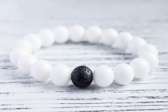 Black Lava Bracelet Dainty White Beads Bracelet Boyfriend Bracelet Mens White Bracelet Mens Lava Rock Bracelet White Black Distance Bracelet 8mm  Code- WAR9223