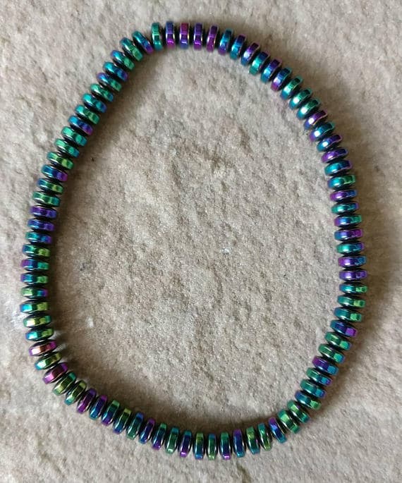 Bridesmaid Jewelry 3x6mm Multi Colour Rainbow Hematite Stretchable Bracelet Rondelle, Smooth 18cm for mens, womens, gf, bf and adults.