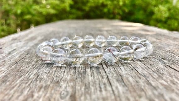 Grounding 10mm Stretchable White Rutile Quartz Bracelet Round, Smooth 7.5" for mens, womens, gf, bf & Adult.