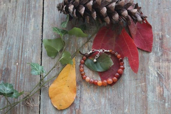 Genuine Red and Orange Carnelian bracelet - gemstone bracelet - Sterling Silver bracelet - Autumn bracelet - Fall bracelet 3-5mm Code- WAR6738