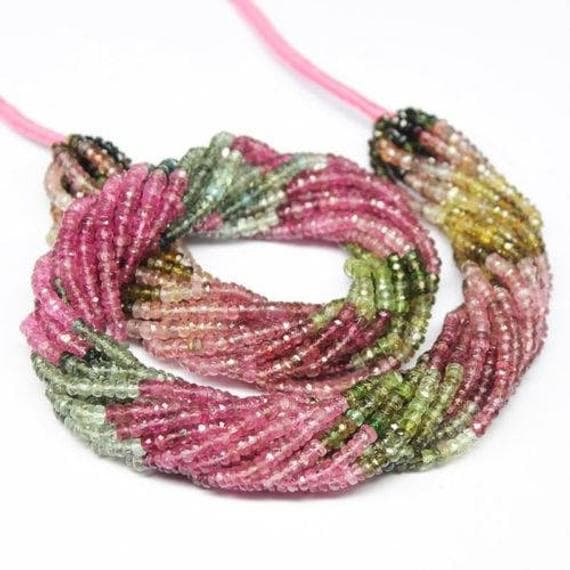 1 strand multi watermelon tourmaline rondelle faceted 14'' long strand gemstone beads, jewelry supplies for jewelry making, bulk beads, for meditation jewellery for Reiki Healing  gemstone 3mm