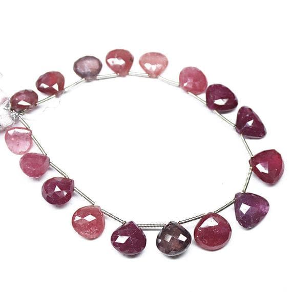 1 strand pink sapphire heart drop faceted 8'' long strand gemstone beads, jewelry supplies for jewelry making, bulk beads, for meditation jewellery for Reiki Healing  gemstone 10mm to 13mm
