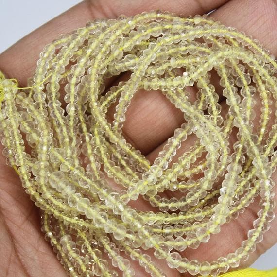 1 strand green gold lemon quartz rondelle faceted 13'' long strand gemstone beads, jewelry supplies for jewelry making, bulk beads, for meditation jewellery for Reiki Healing  gemstone 3.5mm