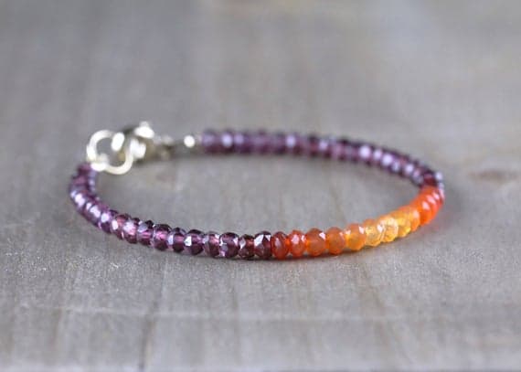 925 sterling silver Blush Jewelry 3-3.5mm Multi Colour Garnet & Carnelian stacking Bracelet Rondelle, Faceted 18cm for mens, womens, gf, bf and adults.