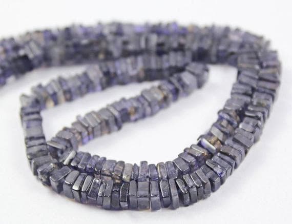 1 strand iolite blue sapphire heishi cube smooth 7'' long strand gemstone beads, jewelry supplies for jewelry making, bulk beads, for meditation jewellery for Reiki Healing  gemstone 4mm