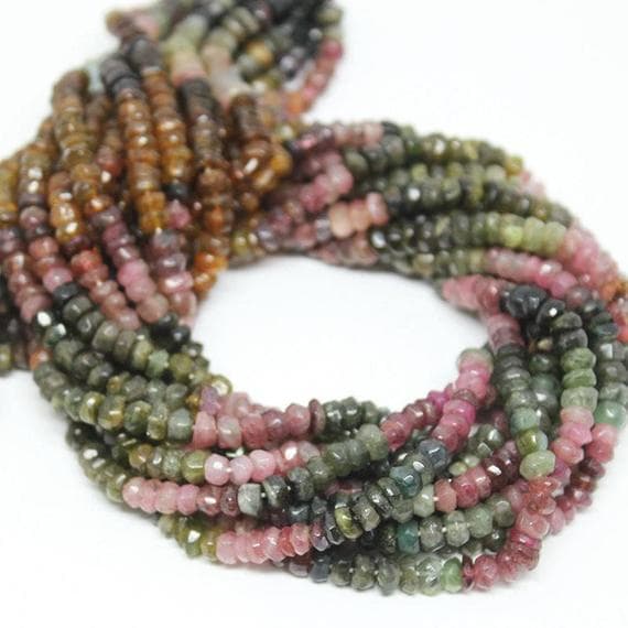 1 strand multi tourmaline rondelle faceted 13'' long strand gemstone beads, jewelry supplies for jewelry making, bulk beads, for meditation jewellery for Reiki Healing  gemstone 5mm