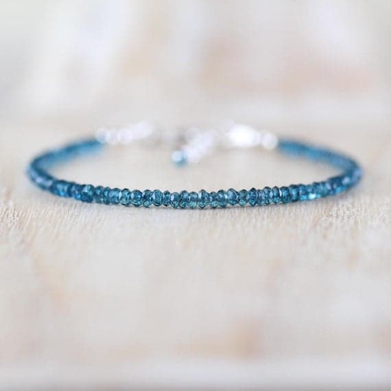 925 sterling Silver Galaxy Jewelry 2.5mm stacking Blue London Blue Topaz Bracelet Rondelle, Faceted 7" for mens, womens, gf, bf & Adult.