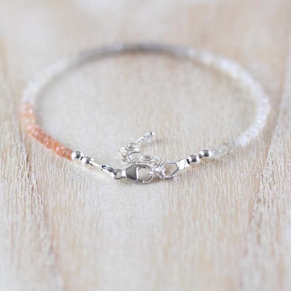 925 sterling Silver Natural Silver Helling 2.5-3mm stacking White Ombre Moonstone Bracelet Rondelle, Faceted 7" for mens, womens, gf, bf & Adult.