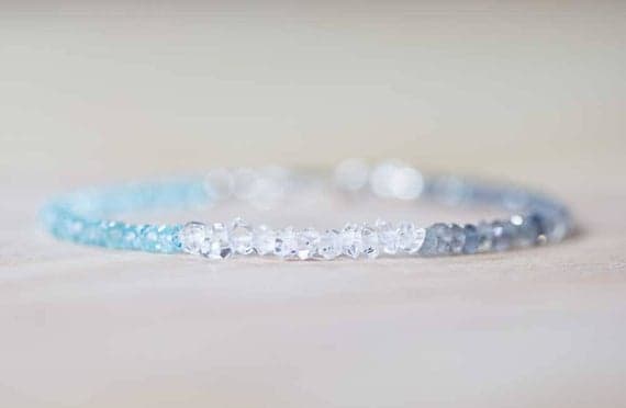 925 sterling silver love beach youth 4-5mm Multi Colour Aqua Apatite, Labradorite & Herkimer Diamond stacking Bracelet Rondelle, Faceted 18cm for mens, womens, gf, bf and adults.