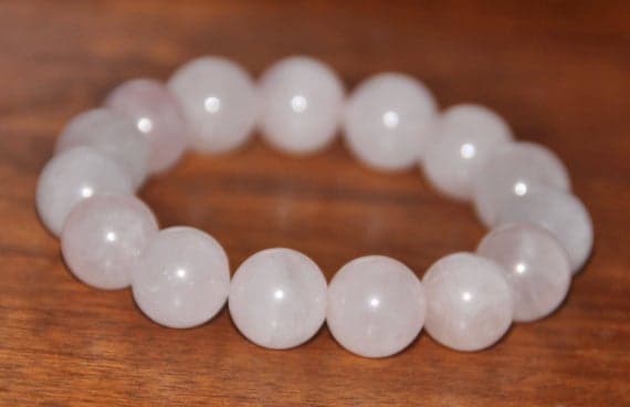 Anniversary Gift 12mm Pink Rose Quartz  Stretchable Bracelet Round, Smooth 18cm for mens, womens, gf, bf and adults.